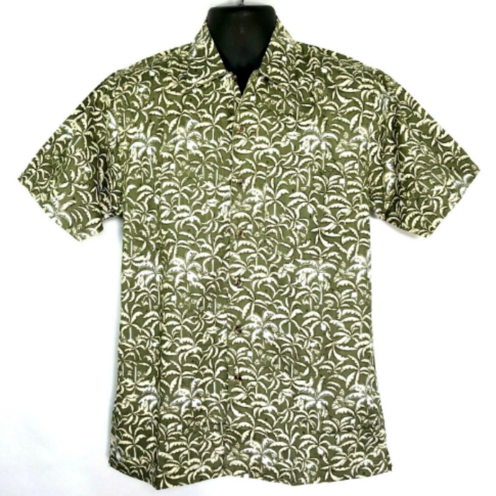 Haband Gold Coast Hawaiian Aloha Shirt Mens Small‎ Olive Palm USA
